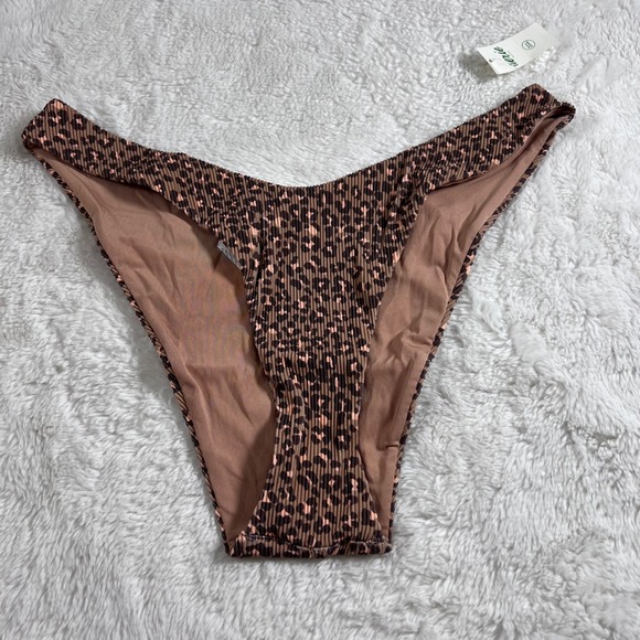 aerie Other - Aerie Cheekiest High Cut Bikini Bottom Leopard Print Ribbed Crinkle Brown Medium